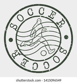 Soccer Sport Stamp. Player Silhouette Seal. Round Design. Vector Icon. Design Retro Insignia.