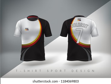 Soccer sport t-shirt design slim-fitting with round neck. Vector illustration.