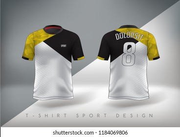 Soccer sport t-shirt design slim-fitting black and yellow with round neck. Vector illustration.