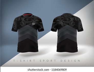 Soccer sport t-shirt design slim-fitting black with round neck. Vector illustration.