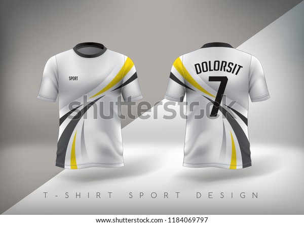 Soccer sport t-shirt design slim-fitting\
with round neck. Vector\
illustration.