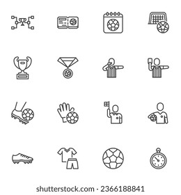 Soccer sports line icons set, outline vector symbol collection, linear style pictogram pack. Signs, logo illustration. Set includes icons as football tournament game play, soccer ball, football player