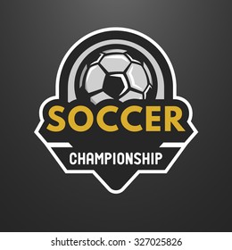 Soccer sports logo, label, emblem on a dark background.