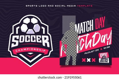 Soccer Sports Logo And Match Day Banner Flyer For Social Media Post