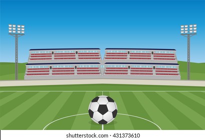 Soccer stadium with Ball and Grandstand. Vector