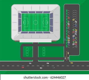 Soccer Stadium With Car Parking Top View Vector