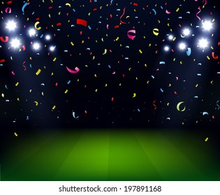 Soccer Stadium celebration with confetti on night 