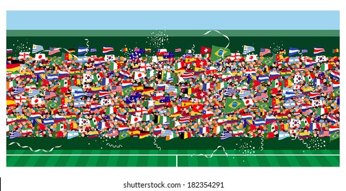 Soccer Stadium with Flags of the world