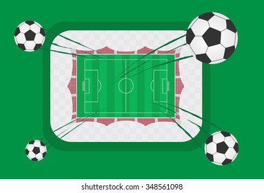 soccer stadium with flying ball top view vector