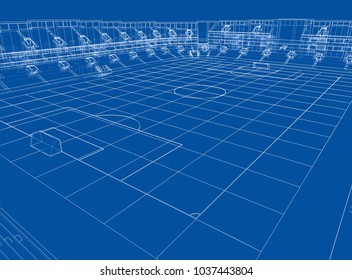 Soccer Stadium or Football Arena Concept. Vector rendering of 3d. Wire-frame style. The layers of visible and invisible lines are separated