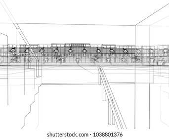 Soccer Stadium or Football Arena Concept. Vector rendering of 3d. Wire-frame style. The layers of visible and invisible lines are separated