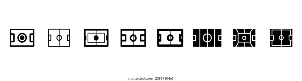 Soccer stadium glyph icon. Play football with team., Soccer field  Linear icon. Soccer field markings lines. Outline football playground top view. Soccer field vector icon. Simple flat stadium
