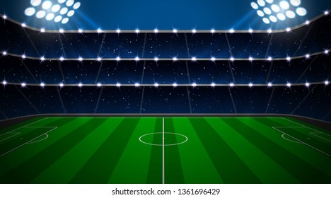 Soccer stadium with green field. Vector illustration