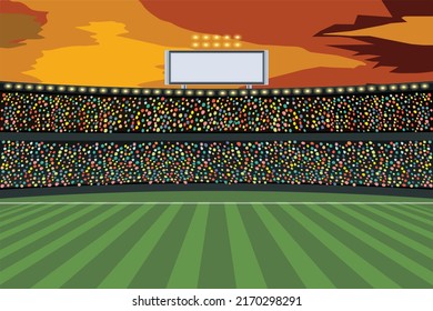 estadio de fútbol con césped verde. Ilustración del vector