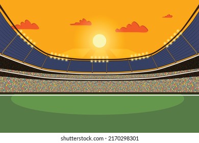 estadio de fútbol con césped verde. Ilustración del vector