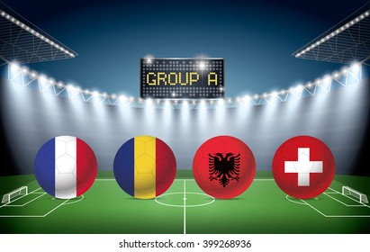 Soccer Stadium with group A team flags.