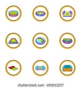 Soccer stadium icon set. Cartoon set of 9 soccer stadium vector icons for web isolated on white background