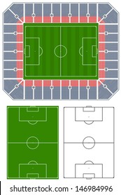 Soccer stadium illustration with stands and extra pitches