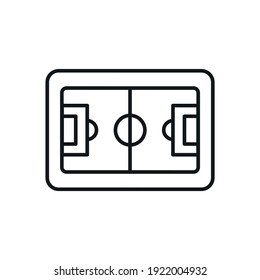 Soccer stadium linear icon. Play football with team. Training field Vector isolated outline drawing. Editable stroke