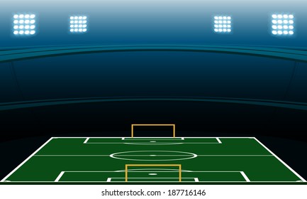 Soccer stadium at night with spotlight vector background