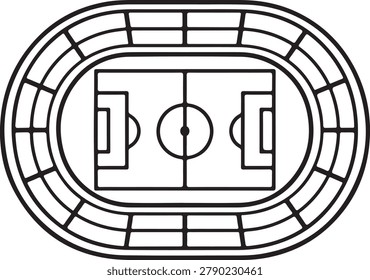Soccer stadium outline icon featuring minimal football field thin line vector design