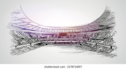 Soccer stadium sketch vector. Football or cricket stadium line drawing illustration.