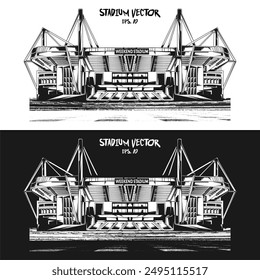 Soccer stadium sketch vector. Football or cricket stadium line drawing illustration Banner