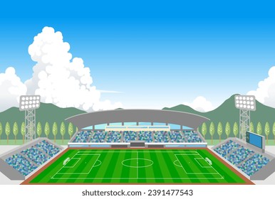 The soccer stadium under the blue sky