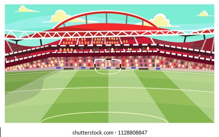 Soccer stadium vector illustration. Football, arena, field, bleacher. Football concept. Can be used for topics like match, championship, sport, fan club