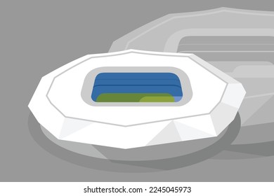 Fußballstadien Gebäude. Zeichnungsvektor für Stadionlinien. Fußballstadionskizze, Vektorgrafik