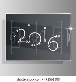 Soccer strategy goal 2016 black board background