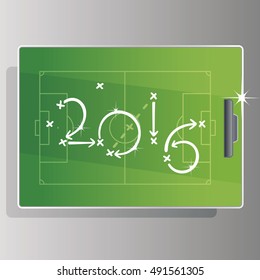 Soccer strategy goal 2016 green board background
