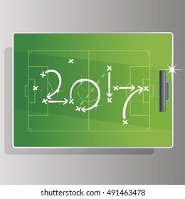 Soccer strategy goal 2017 green board background
