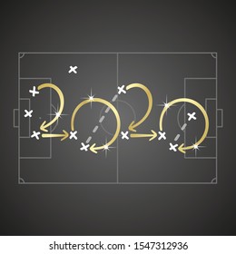 Soccer strategy for goal 2020 gold arrows black board background