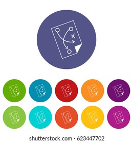 Soccer strategy icons set in circle isolated flat vector illustration