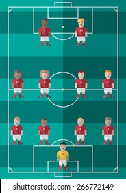 Soccer strategy plan 4-4-2 flat graphic vector illustration 