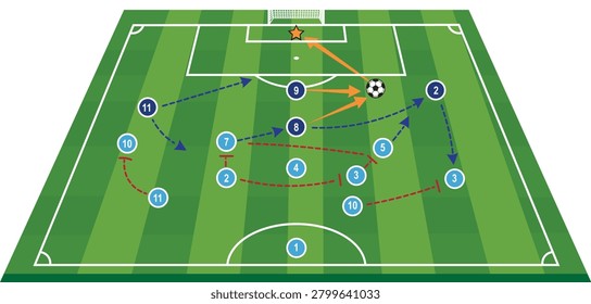 Soccer Strategy Vector Diagram – Offensive Play and Team Formation
