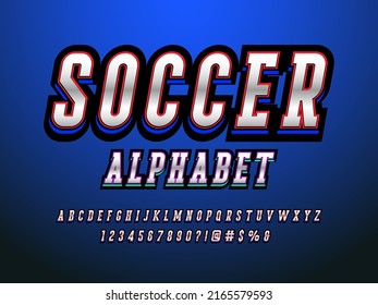 soccer style alphabet design with uppercase, numbers and symbols