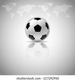 Soccer symbol. Football with reflection. Gray background with world symbol.