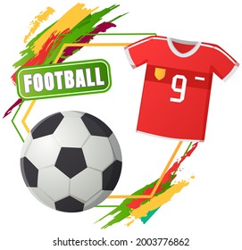 Soccer symbols set, sport football vector banner. Uniform and awards isolated on white, scoreboard and stadium, stopwatch whistle, gate ticket, ball penalty field, clothes and shoes, team championship