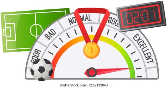 Soccer symbols set, sport football vector objects. Award, scoreboard and stadium, stopwatch whistle, ball penalty field, team championship. Tournament medal for champion and fan attributes competition