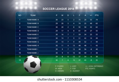 Soccer table with background of sport stadium. Vector illustration.
