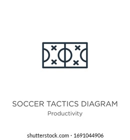 Soccer tactics diagram icon. Thin linear soccer tactics diagram outline icon isolated on white background from productivity collection. Line vector sign, symbol for web and mobile