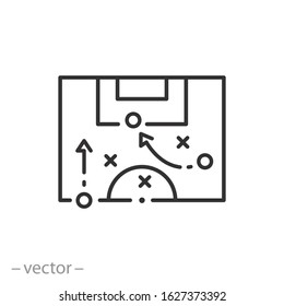 soccer tactics icon, game success strategy in football, scheme play, thin line web symbol on white background - editable stroke vector illustration eps10