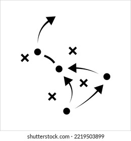 icono de tácticas de fútbol, estrategia de éxito de juego en fútbol, juego de esquemas, ilustración vectorial sobre fondo blanco