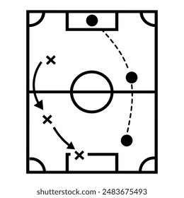 Soccer tactics icon, game success strategy in football, scheme play, thin line web symbol on white background - editable stroke vector illustration . EPS10