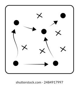 soccer tactics icon, game success strategy in football, scheme play, vector illustration on isolate background. Team soccer tactics icon.