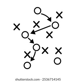 ícone de táticas de futebol, estratégia de sucesso do jogo no futebol, jogo de esquema, ilustração vetorial no fundo branco.