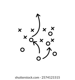 soccer tactics icon, game success strategy in football, scheme play, vector illustration on white background.