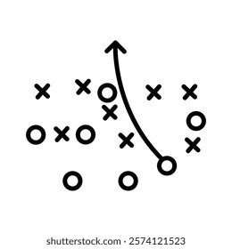 soccer tactics icon, game success strategy in football, scheme play, vector illustration on white background.